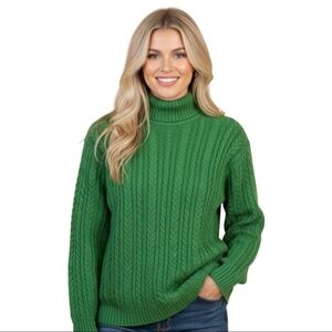 Liz Claiborne Collection Vintage Spring Green CableKnit Cotton Sweater Size M